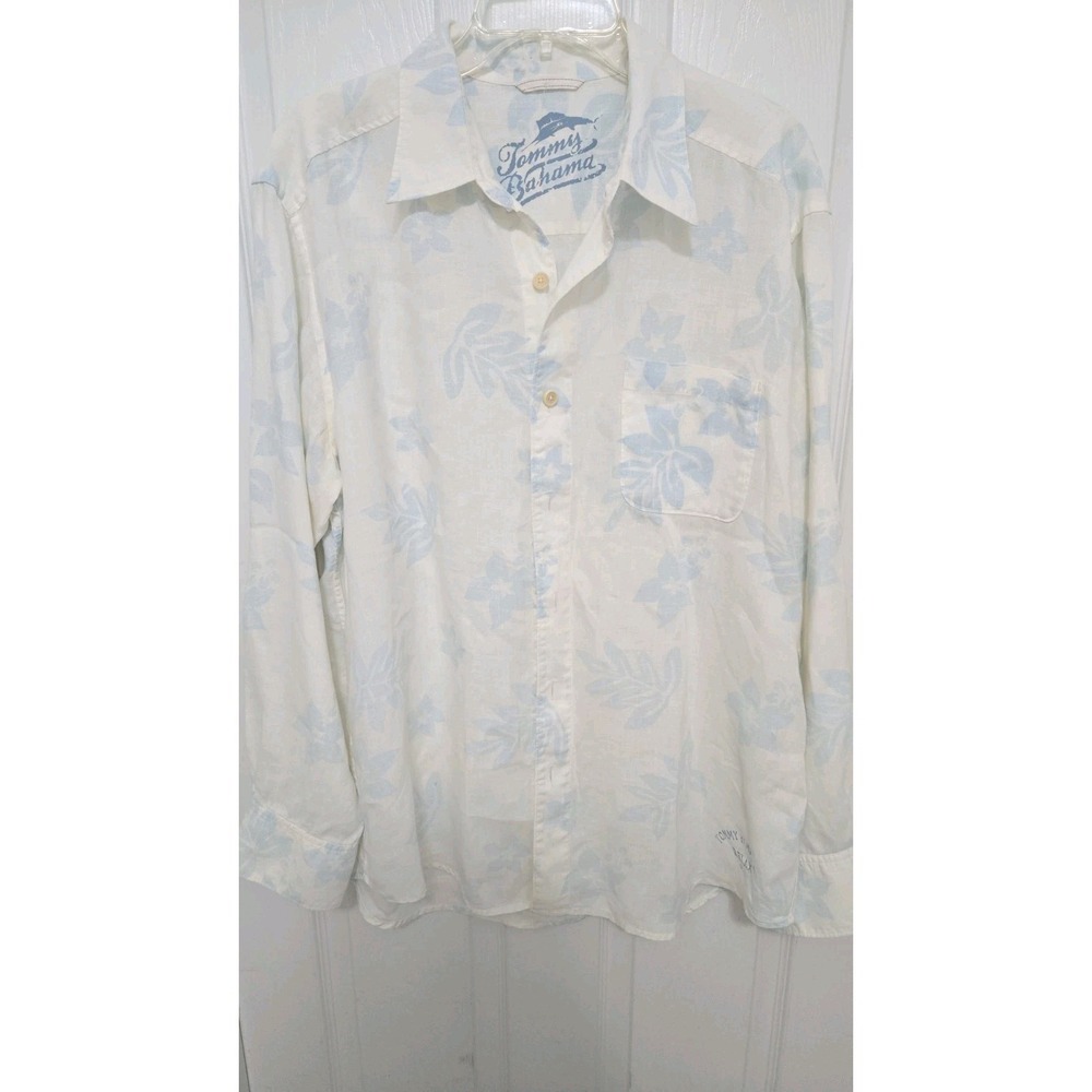 Tommy Bahama 100% Linen Shirt L Long Sleeve Floral Print Beach Casual Attractive